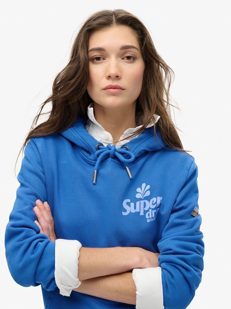 Superdry Royal Mid Blue Cooper Tonal Logo 100% Cotton Hoodie - Image 2 of 5
