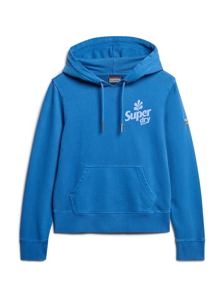 Superdry Royal Mid Blue Cooper Tonal Logo 100% Cotton Hoodie - Image 3 of 5