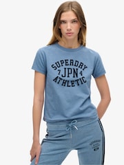 Superdry Wedgewood Blue Slub Athletic Graphic Fitted 100% Cotton T-Shirt - Image 1 of 6