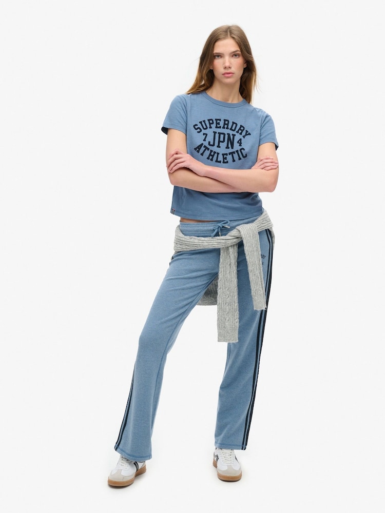 Superdry Wedgewood Blue Slub Athletic Graphic Fitted 100% Cotton T-Shirt - Image 2 of 6 Superdry Wedgewood Blue Slub Athletic Graphic Fitted 100% Cotton T-Shirt - Image 2 of 6