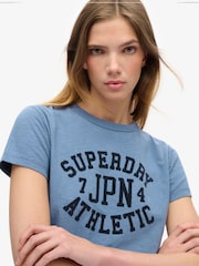 Superdry Wedgewood Blue Slub Athletic Graphic Fitted 100% Cotton T-Shirt - Image 3 of 6