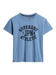 Superdry Wedgewood Blue Slub Athletic Graphic Fitted 100% Cotton T-Shirt - Image 4 of 6