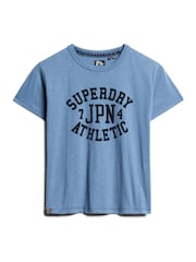 Superdry Wedgewood Blue Slub Athletic Graphic Fitted 100% Cotton T-Shirt - Image 5 of 6