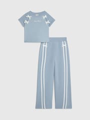 River Island Blue Bow Top & Wide Leg Joggers Set - Image 1 of 5