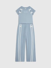 River Island Blue Bow Top & Wide Leg Joggers Set - Image 3 of 5