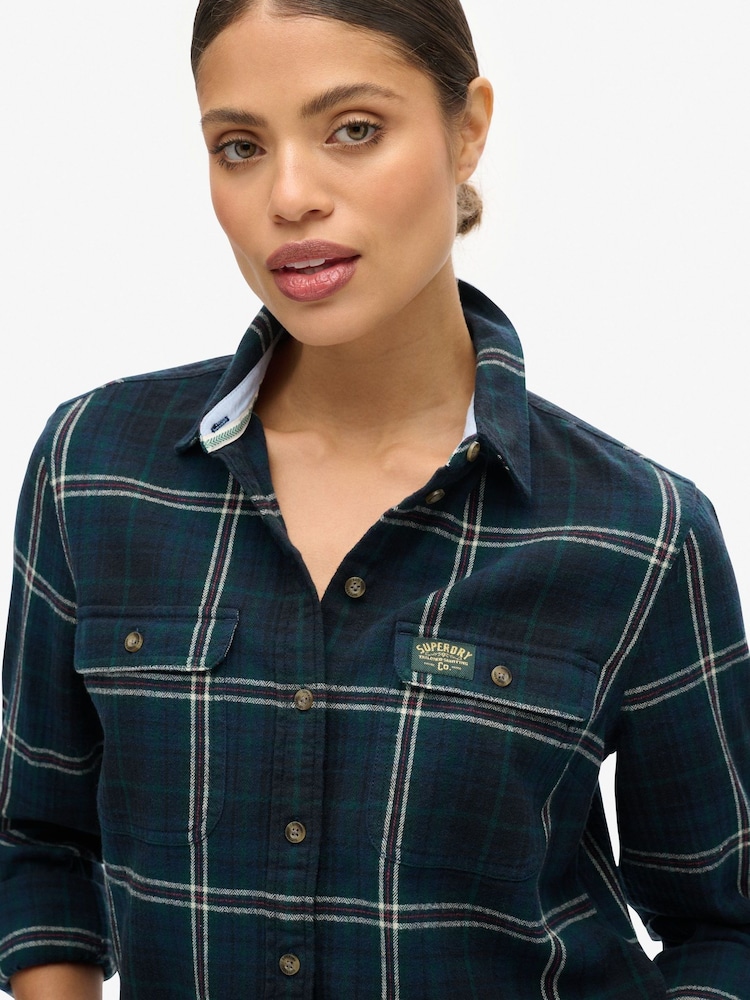 Superdry Navy/Green Check 100% Cotton Lumberjack Check Flannel Shirt - Image 4 of 7
