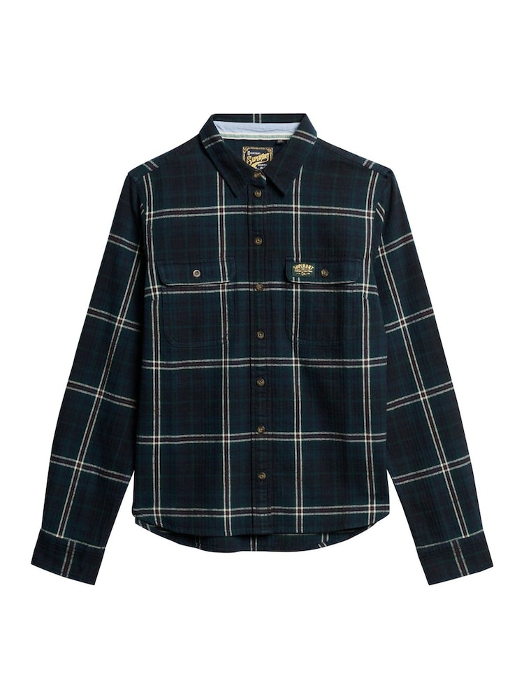 Superdry Navy/Green Check 100% Cotton Lumberjack Check Flannel Shirt - Image 5 of 7