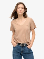 Superdry Light Taupe Slub Embroidered Relaxed V-Neck T-Shirt - Image 2 of 5