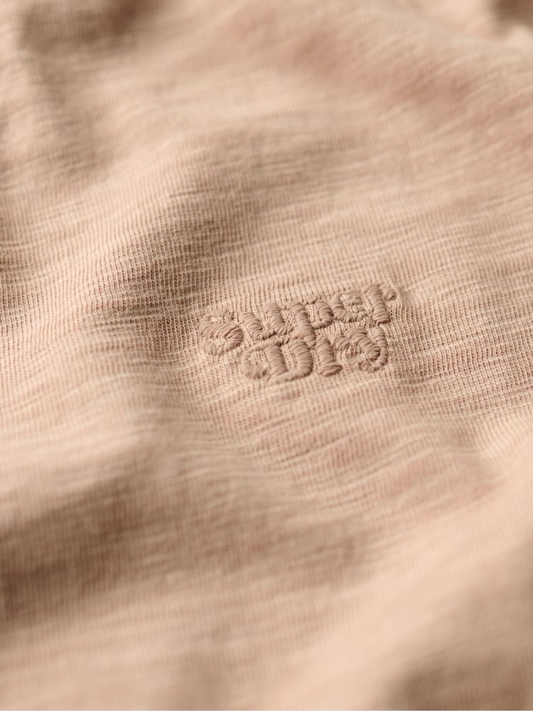 Superdry Light Taupe Slub Embroidered Relaxed V-Neck T-Shirt - Image 4 of 5