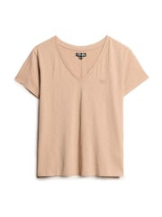 Superdry Light Taupe Slub Embroidered Relaxed V-Neck T-Shirt - Image 5 of 5