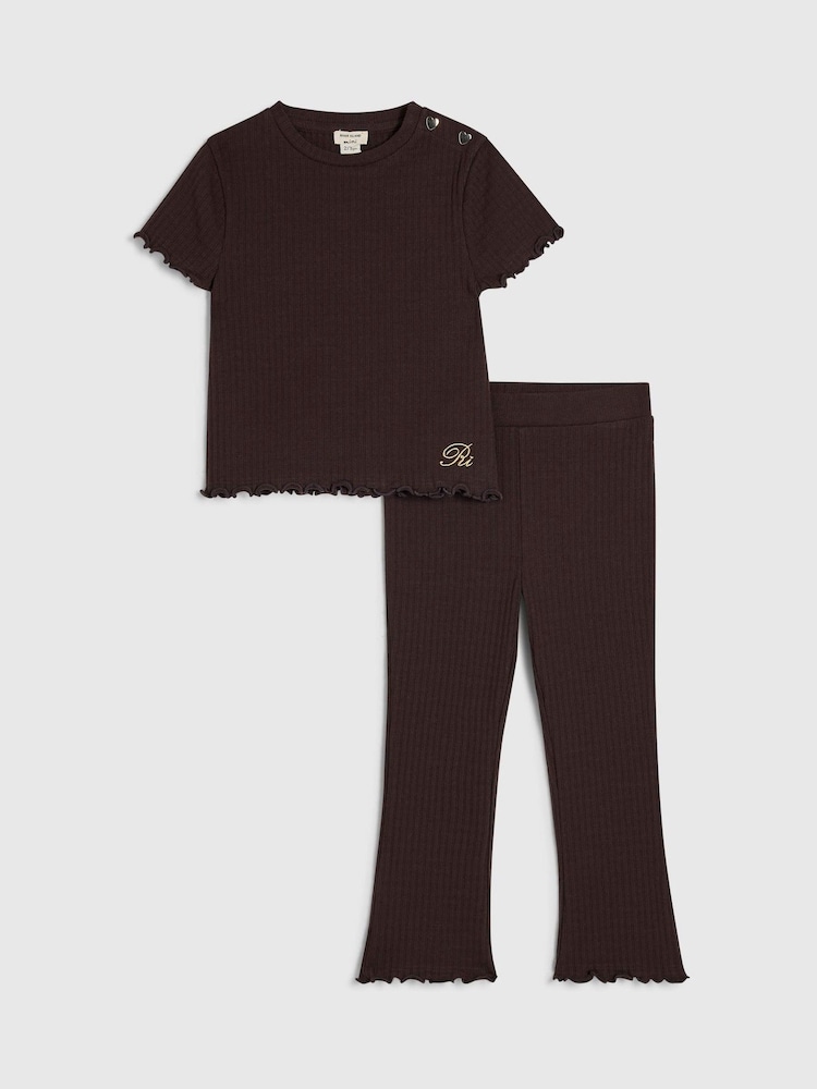 River Island Brown Textured T- Shirt & Legging Set - Image 1 of 4 River Island Brown Textured T- Shirt & Legging Set - Image 1 of 4