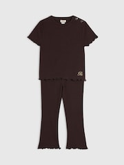 River Island Brown Textured T- Shirt & Legging Set - Image 2 of 4