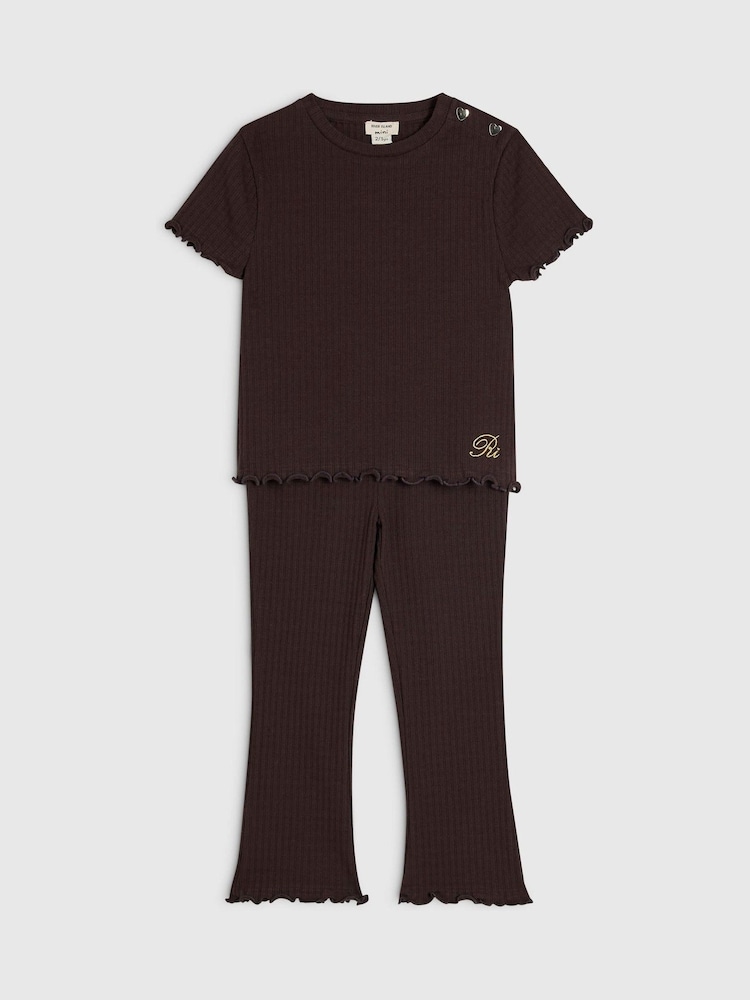 River Island Brown Textured T- Shirt & Legging Set - Image 2 of 4 River Island Brown Textured T- Shirt & Legging Set - Image 2 of 4