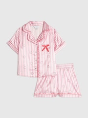 River Island Pink Stripe Hotfix Satin Pyjamas - Image 1 of 5