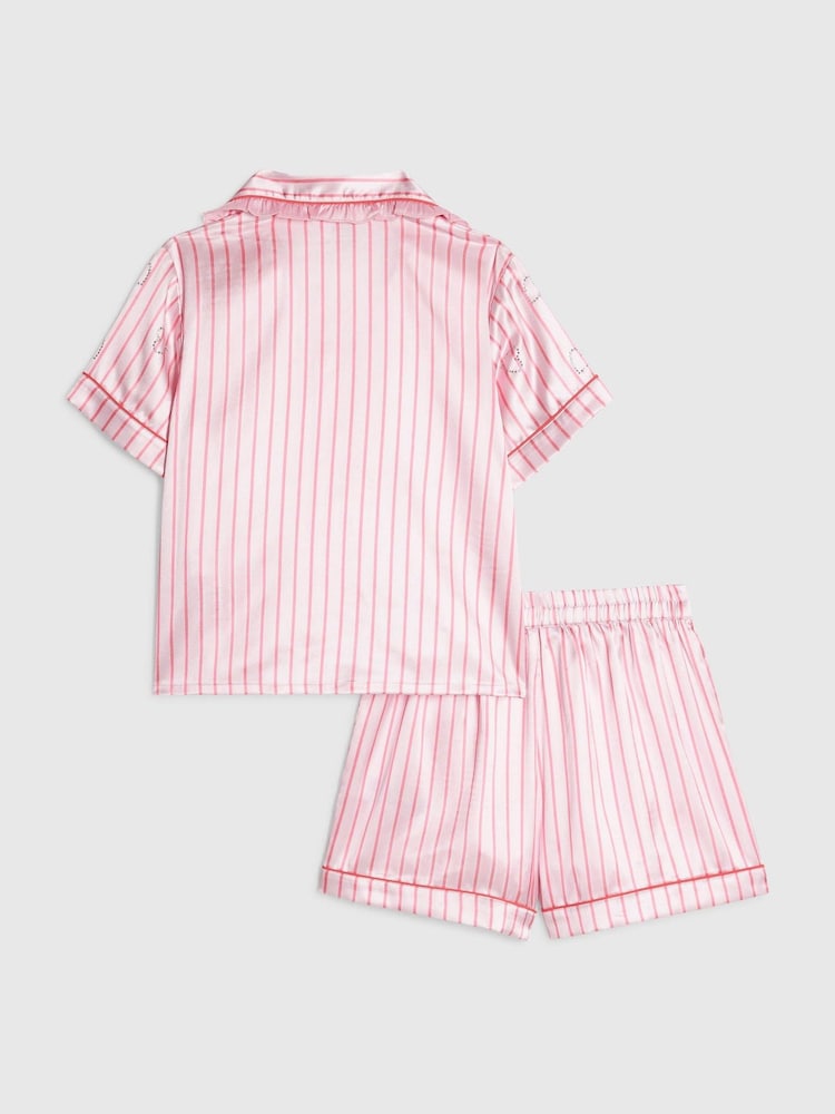 River Island Pink Stripe Hotfix Satin Pyjamas - Image 2 of 5