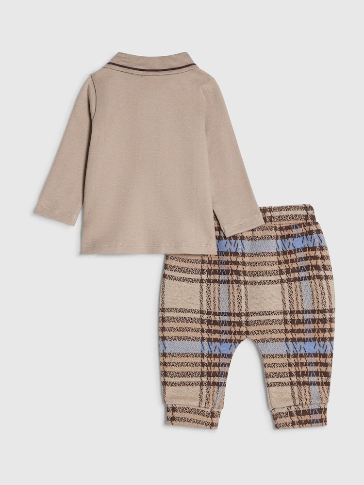 River Island Brown Check Little Man Polo & Joggers Set - Image 2 of 5 River Island Brown Check Little Man Polo & Joggers Set - Image 2 of 5