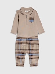 River Island Brown Check Little Man Polo & Joggers Set - Image 3 of 5