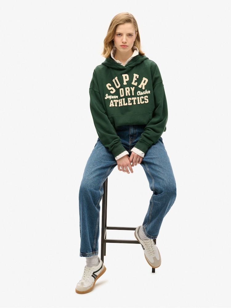 Superdry Enamel Green Athletic Applique Oversize 100% Cotton Hoodie - Image 2 of 7 Superdry Enamel Green Athletic Applique Oversize 100% Cotton Hoodie - Image 2 of 7