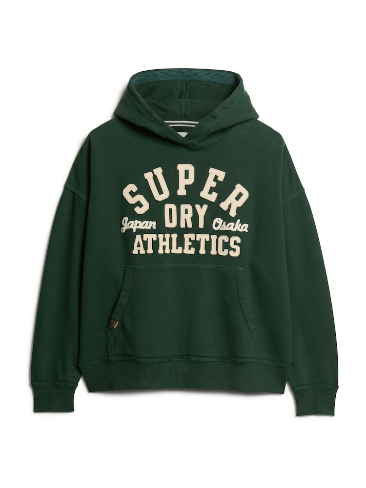 Superdry Enamel Green Athletic Applique Oversize 100% Cotton Hoodie - Image 5 of 7