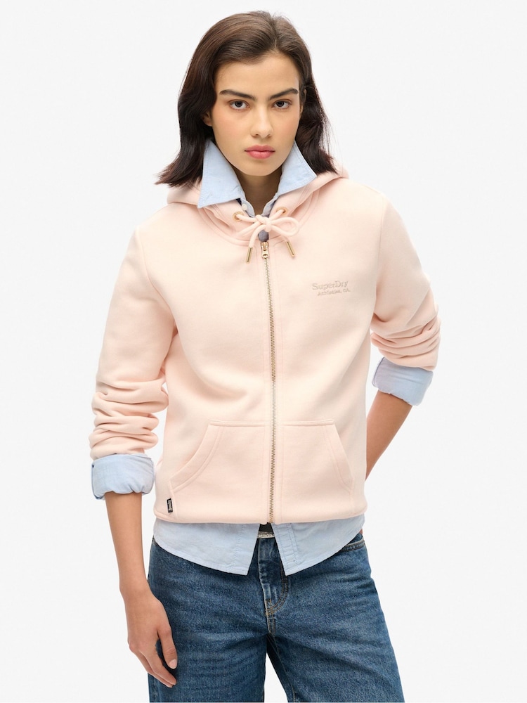 Superdry Pink Clay Essential Logo Zip Hoodie - Image 1 of 6