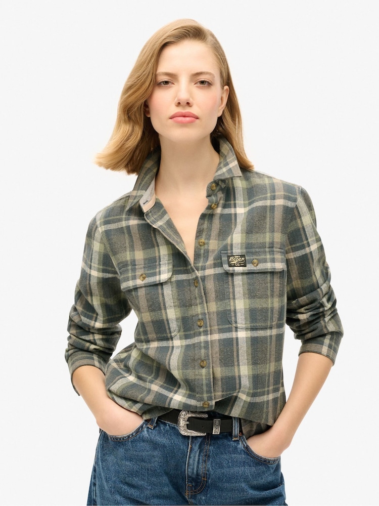 Хаки/серый в клетку - Superdry 100% Хлопок Lumberjack Check Flannel рубашки - Image 1 of 3