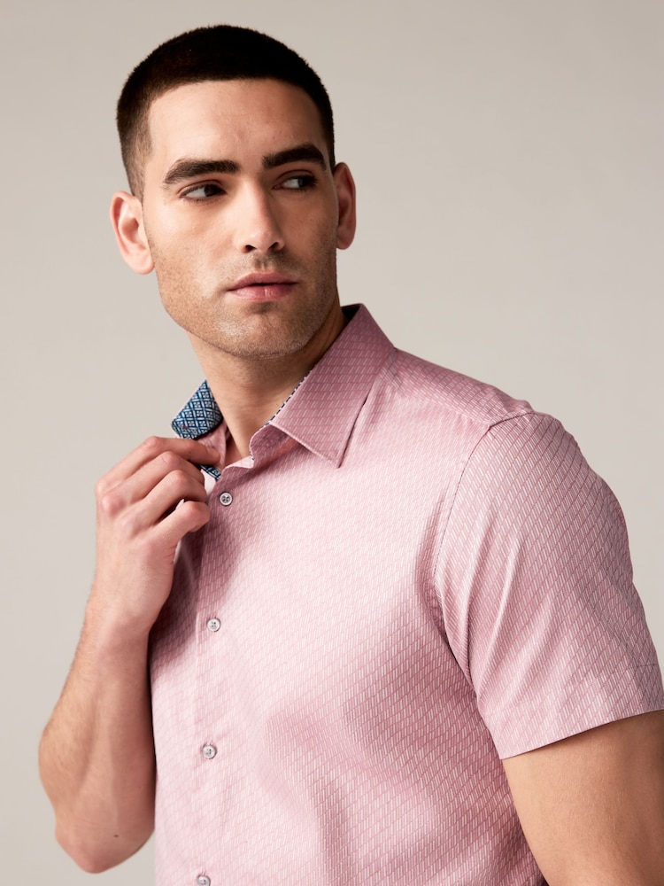Damson Pink Regular Fit Trimmed Formal Short Sleeve Shirt - Image 1 of 6