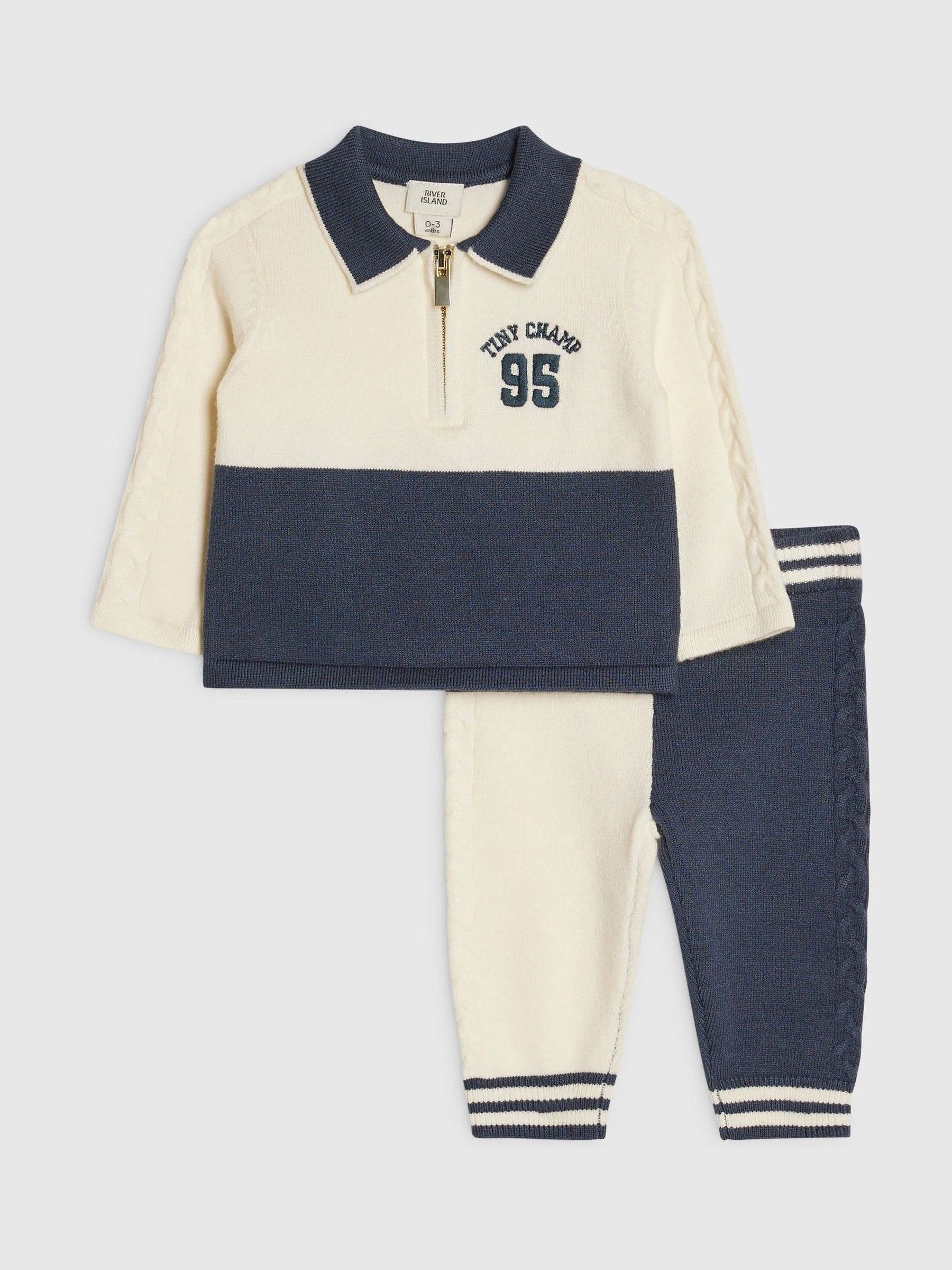 River Island Blue Colour Block Polo Top & Joggers Set view 1