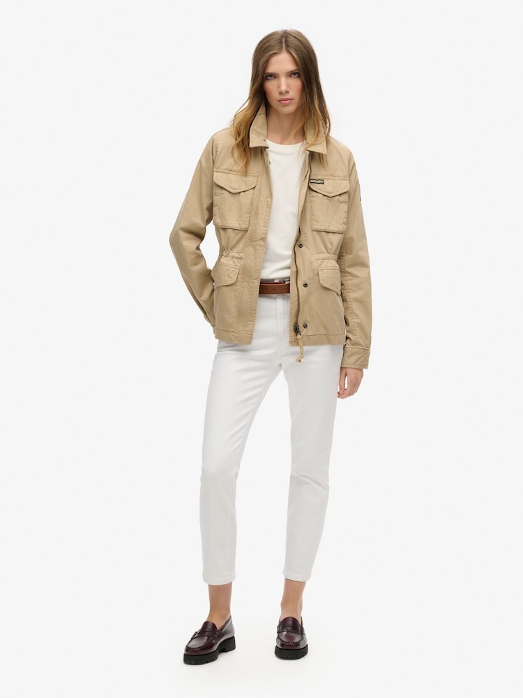 Superdry Canyon Beige Military Lined 100% Cotton Jacket - Image 3 of 6