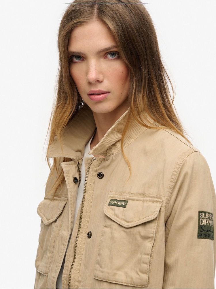 Superdry Canyon Beige Military Lined 100% Cotton Jacket - Image 4 of 6