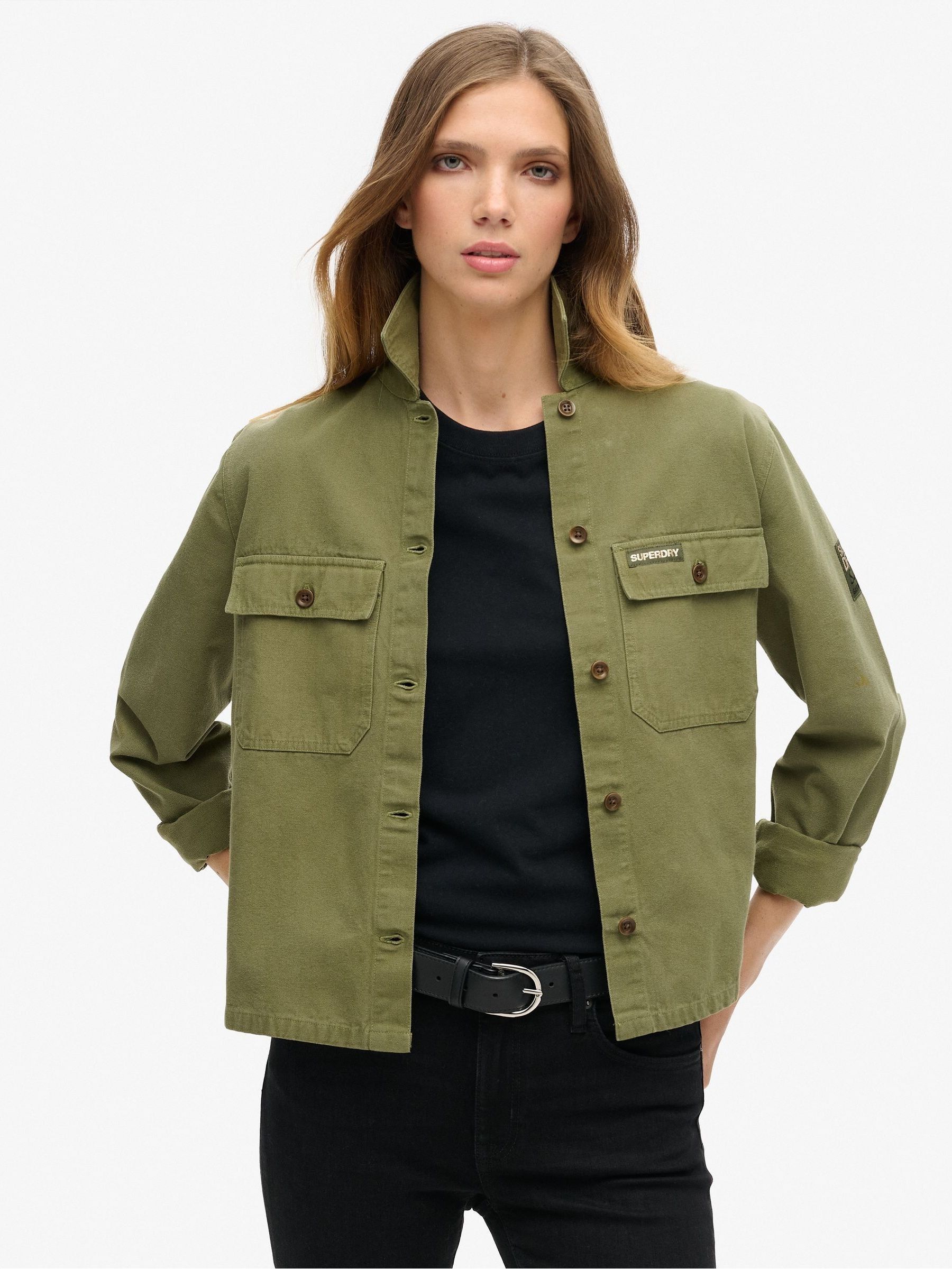 Superdry Wild Khaki St Tropez Military 100% Cotton Shirt - Image 1 of 4