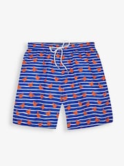 JoJo Maman Bébé Blue Stripe & Orange Crab Print Men's Print Swim Shorts - Image 1 of 4