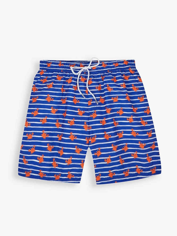 JoJo Maman Bébé Blue Stripe & Orange Crab Print Men's Print Swim Shorts - Image 1 of 4