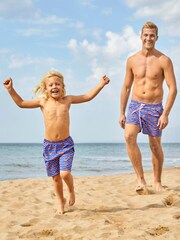 JoJo Maman Bébé Blue Stripe & Orange Crab Print Men's Print Swim Shorts - Image 4 of 4