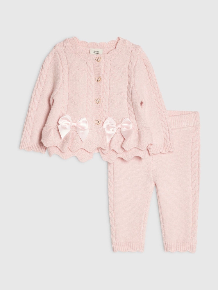 River Island Pink Peplum Cardigan & Legging Set - Image 1 of 5