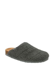 Dunlop Grey Teddy Faux Fur Full Toe Ladies Slippers - Image 2 of 5