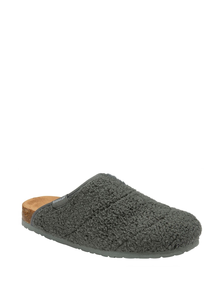 Dunlop Grey Teddy Faux Fur Full Toe Ladies Slippers - Image 2 of 5
