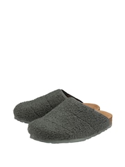 Dunlop Grey Teddy Faux Fur Full Toe Ladies Slippers - Image 3 of 5