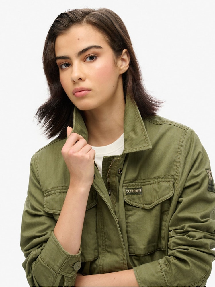 Superdry Burnt Olive Military Lined 100% Cotton Jacket - Image 4 of 6