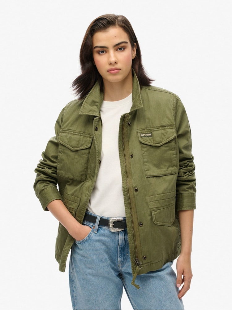 Superdry Burnt Olive Military Lined 100% Cotton Jacket - Image 5 of 6