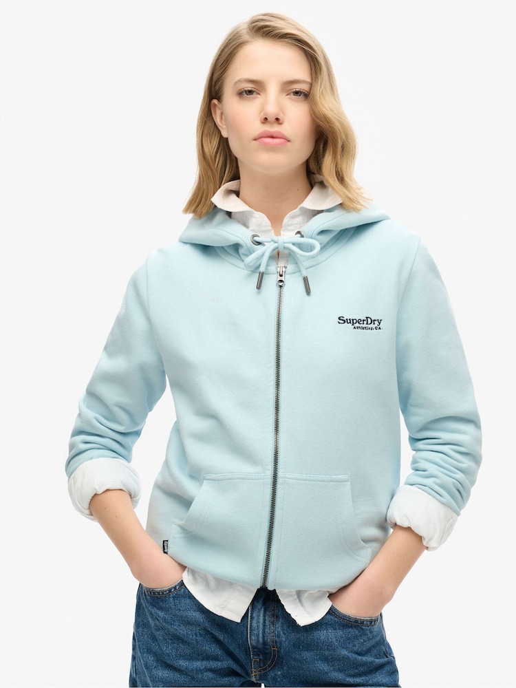 Superdry Winter Sky Blue Essential Logo Zip Hoodie - Image 1 of 6