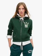 Superdry Enamel Green 100% Cotton Athletic Relaxed Crop Zip Hoodie - Image 1 of 6