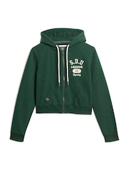 Superdry Enamel Green 100% Cotton Athletic Relaxed Crop Zip Hoodie - Image 4 of 6
