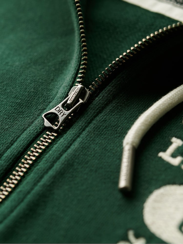 Superdry Enamel Green 100% Cotton Athletic Relaxed Crop Zip Hoodie - Image 5 of 6