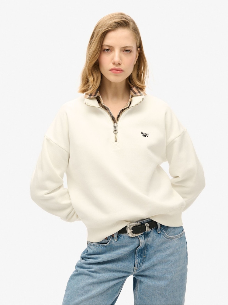 Superdry Off White Essential Half Zip Sweatshirt - Image 1 of 4
