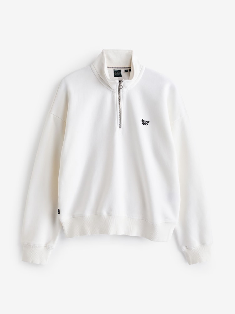 Superdry Off White Essential Half Zip Sweatshirt - Image 4 of 4