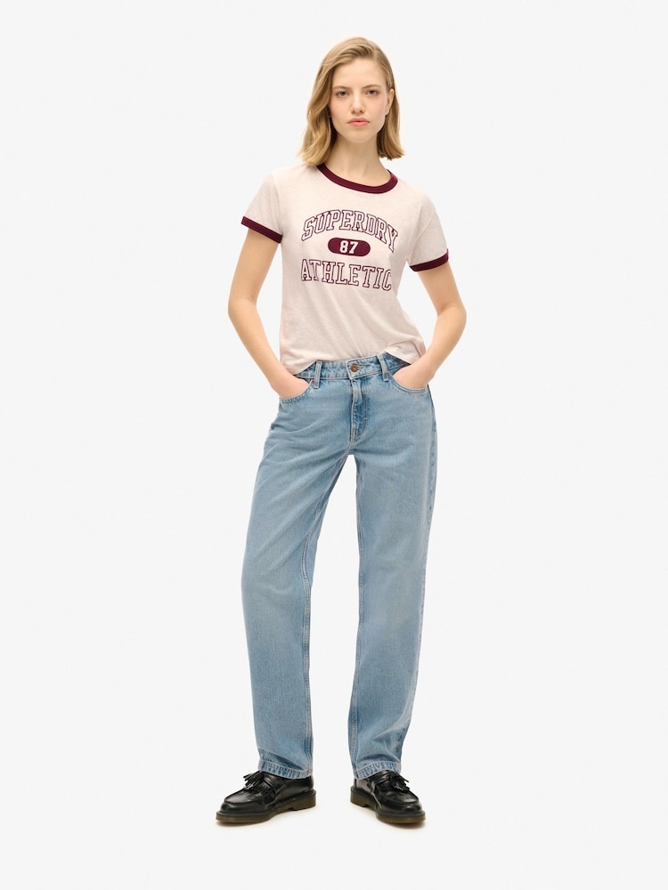 Superdry Off White Slub 100% Cotton Athletic Ringer Fitted T-Shirt - Image 2 of 7