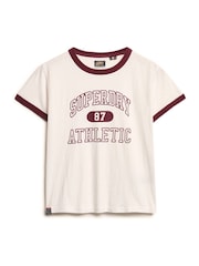 Superdry Off White Slub 100% Cotton Athletic Ringer Fitted T-Shirt - Image 5 of 7