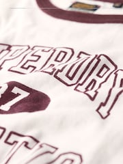 Superdry Off White Slub 100% Cotton Athletic Ringer Fitted T-Shirt - Image 6 of 7