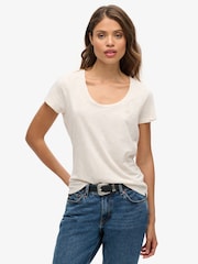 Superdry Light Oat Marl Scoop Neck 100% Cotton T-Shirt - Image 1 of 5