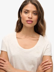 Superdry Light Oat Marl Scoop Neck 100% Cotton T-Shirt - Image 3 of 5